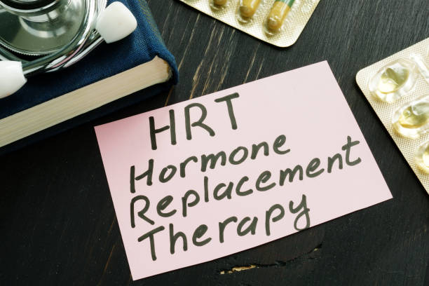 Hormone replacement therapy HRT sign and stethoscope. Hormone replacement therapy HRT sign and stethoscope. estrogen photos stock pictures, royalty-free photos & images
