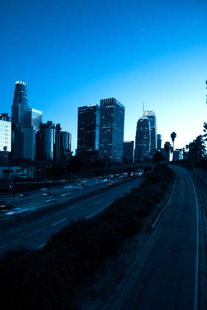 istock Traffic in Los Angeles Downtown at blue hour 1173084158