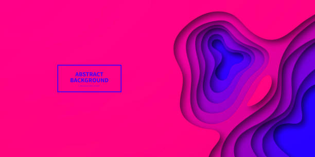 종이 컷 배경 - 보라색 추상파 모양 - 트렌디 한 3d 디자인 - magenta stock illustrations