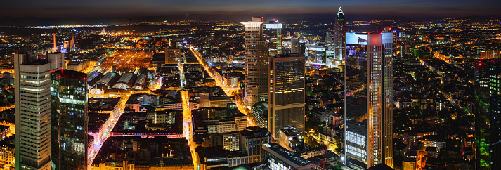 frankfurt am main in the night from above