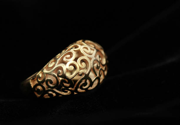 istock gold ring on a black background, close-up. 1173091189
