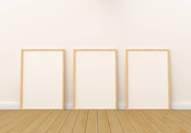 istock Three empty photo frame for mockup in modern living room, 3D render, 3D illustration 1173093083