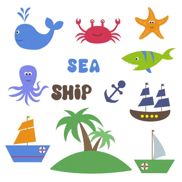 Vector illustration of Vector set on the marine theme.