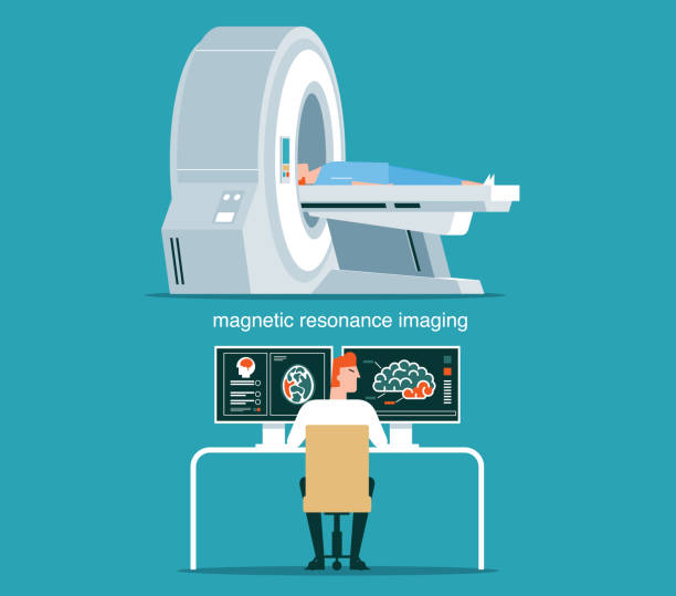MRI scan and diagnostics MRI scan and diagnostics. Health care vector concept stock illustration mri scanner stock illustrations