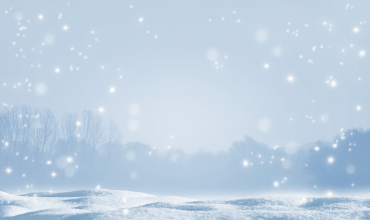 shiny snowflakes on blurred winter landscape