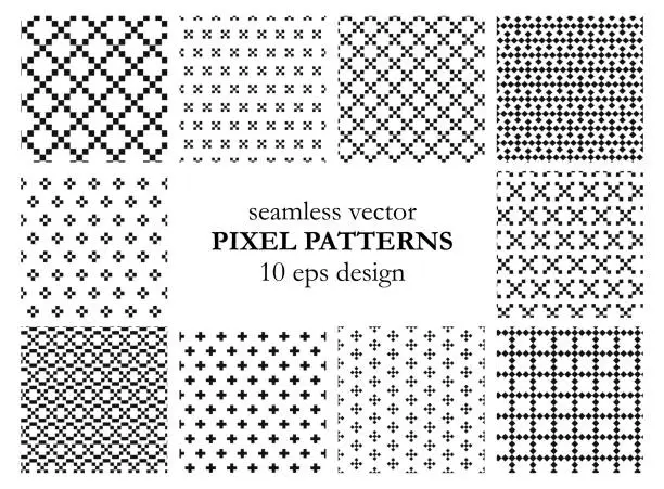 Vector illustration of шаблон для мандалыSet of seamless vector pixel patterns. Black and white backgrounds for fabric, textile, cover, web, wrapping etc. Collection of 10 eps design wallpapers.