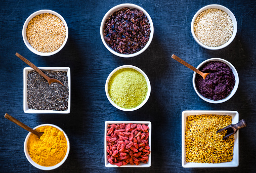 Assortment of various types of superfoods