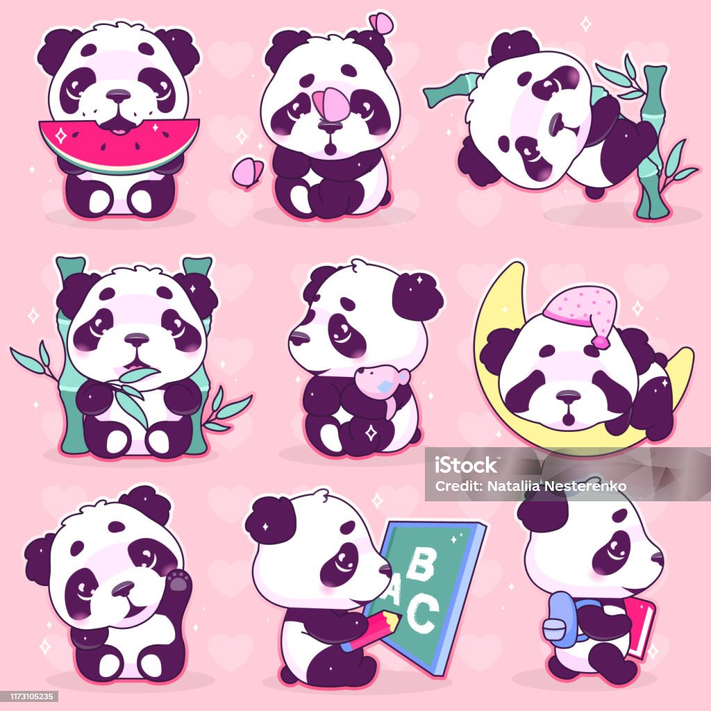 Bộ Nhân Vật Vector Hoạt Hình Gấu Trúc Kawaii Dễ Thương Đáng Yêu ...