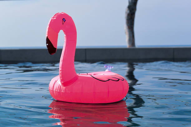 istock Pink Inflatable flamingo drink holder 1173105985
