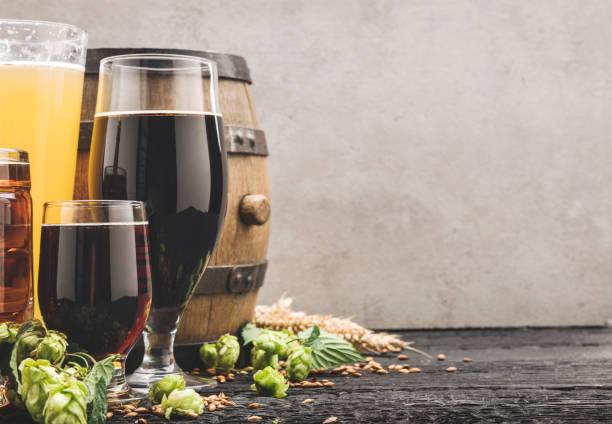 istock Beer Mug With Wheat And Hops With Barrel 1173108559
