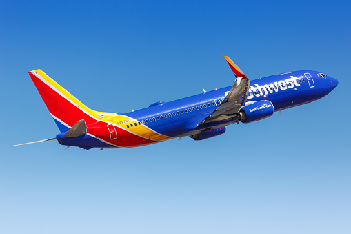 Phoenix, Arizona – April 8, 2019: Southwest Airlines Boeing 737-800 airplane at Phoenix airport (PHX) in the United States.