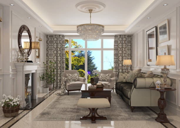istock Living room interior in american style 3D illustration 1173110993