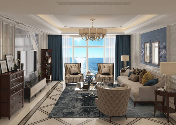 istock Living room interior in american style 3D illustration 1173111002