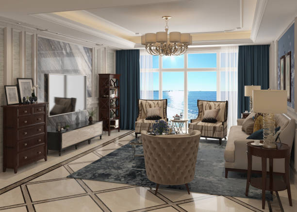 istock Living room interior in american style 3D illustration 1173111034