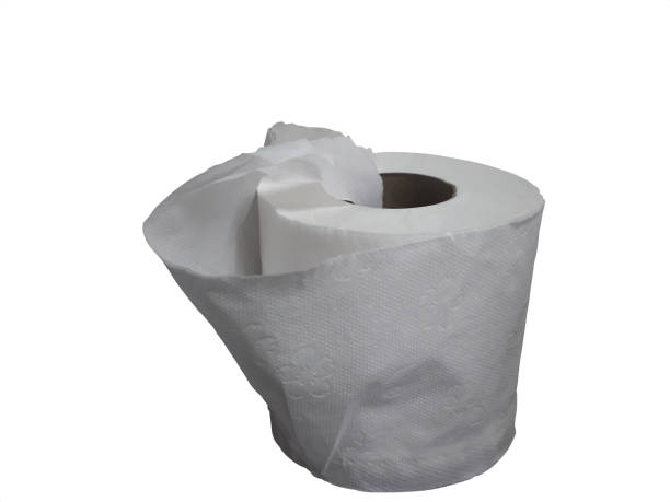 role o papel de tecido branco para usar para limpar a sujeira. no fundo branco - tissue crumpled toilet paper paper - fotografias e filmes do acervo