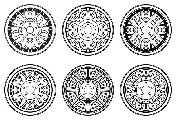 ilustraciones, imágenes clip art, dibujos animados e iconos de stock de llanta de coche. iconos planos. ilustración vectorial - wheel rim
