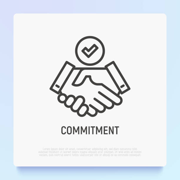 engagement dünne linie symbol: handshake mit tick. moderne vektor-illustration. - dedication stock-grafiken, -clipart, -cartoons und -symbole