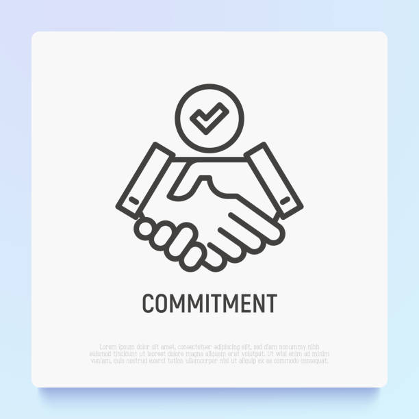 Commitment thin line icon: handshake with tick. Modern vector illustration. vector art illustration
