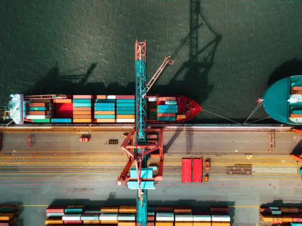 Photo of high angle view on Cargo crane container terminal