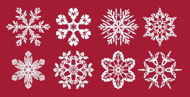 Vector illustration of Set of  snowflakes. Christmas or New Year decoration. Templates for laser cutting, plotter cutting or printing. Vector illustration. Elements of festive background.