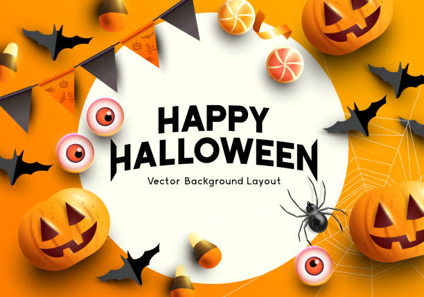 Halloween Mockup Vector party Items A set of halloween themed party decorations. Top down view with room for copy. Vector illustration halloween backgrounds stock illustrations