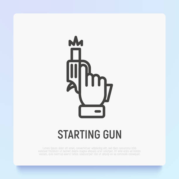 Starting gun: pistol in hand shots. Modern vector illustration of sport competition beginning. Starting gun: pistol in hand shots. Modern vector illustration of sport competition beginning. starting gun stock illustrations