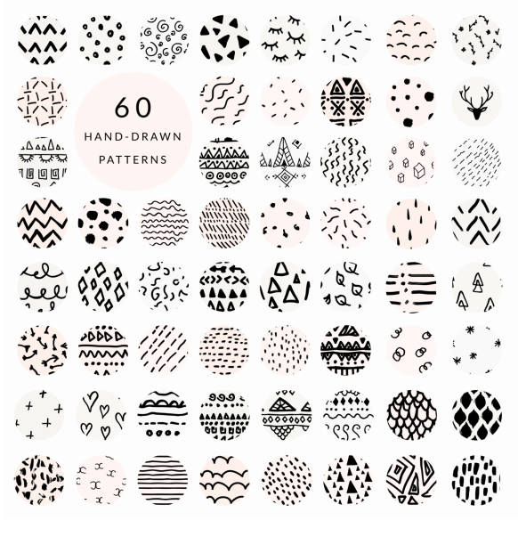 60 coleção desenhada mão dos testes padrões do Doodle - ilustração de arte em vetor