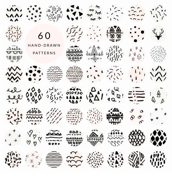 Vector illustration of 60 Vector Hand Drawn Doodle Patterns Collection
