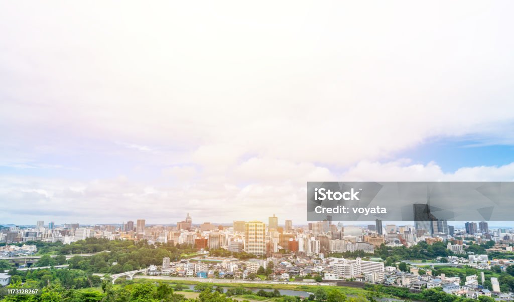 city skyline aerial view of Sendai in Japan Asia business concept for real estate and corporate construction - panoramic modern city skyline aerial view of Sendai in Miyagi, Japan Sendai - Miyagi Stock Photo