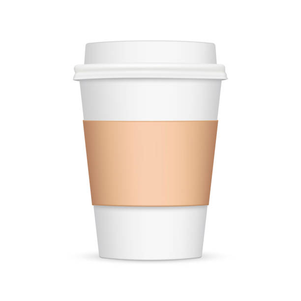 ilustrações de stock, clip art, desenhos animados e ícones de coffee cup with sleeve mockup - front view - coffee take out food cup paper