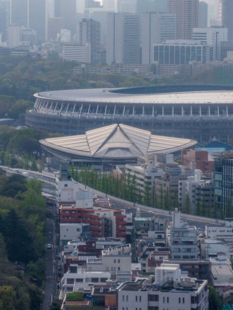 Tokyo Metropolitan Gymnasium and the new Olympic National Stadium stock photo