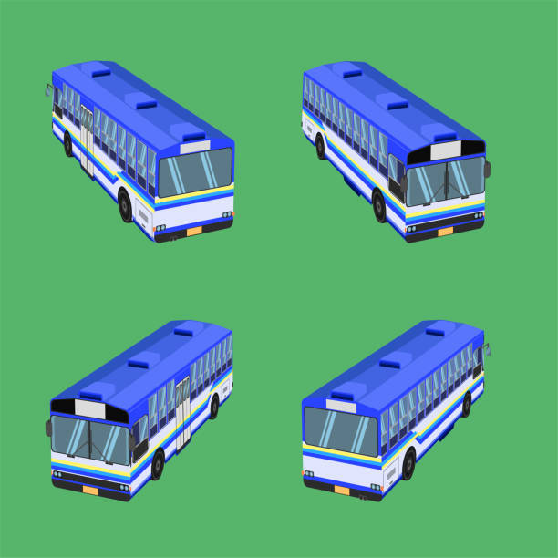 ilustrações de stock, clip art, desenhos animados e ícones de 3d top view thai bus blue sky yellow white transport car vehicle driver fare passenger autobus omnibus coach rail bench chair stool armchair seat mattress bolster hassock pad vector illustration eps10 - bus coach bus travel red