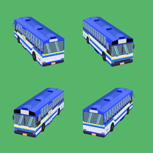Vector illustration of 3d top view thai bus blue sky yellow white transport car vehicle driver fare passenger autobus omnibus coach rail bench chair stool armchair seat mattress bolster hassock pad vector illustration eps10