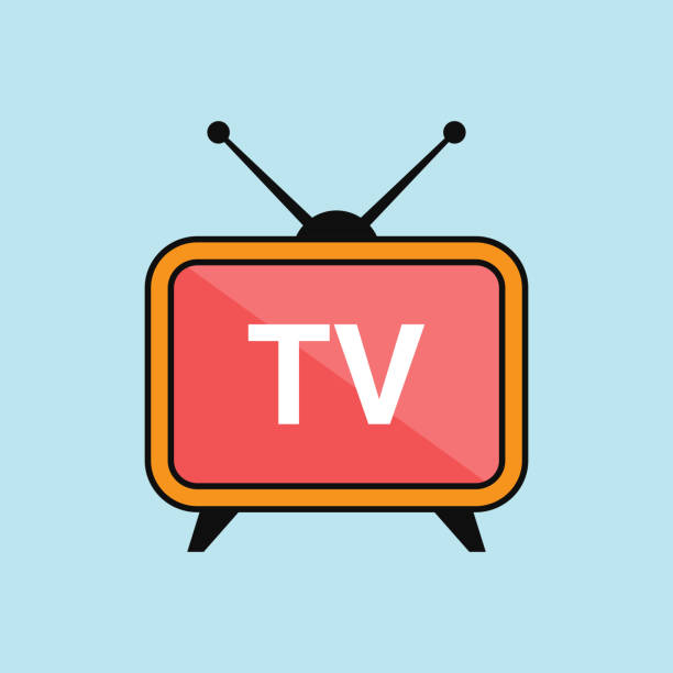 ilustrações de stock, clip art, desenhos animados e ícones de tv icon on blue background - antena de televisão