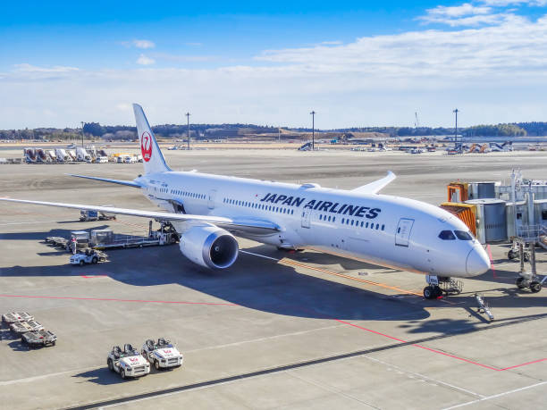 Japan Airlines (JAL) plane at Narita stock photo