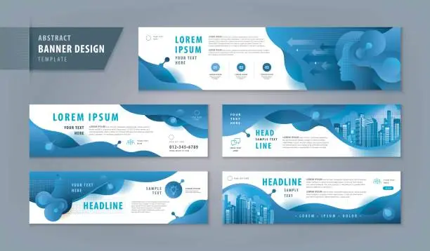 Vector illustration of Abstract banner design web template Set, Horizontal header web banner