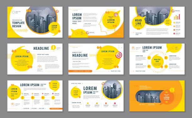 Abstract Presentation Templates, Infographic elements Template design set Abstract Presentation Templates, Infographic Yellow elements Template design set for Brochures, flyer, leaflet, magazine, invitation card, annual report, Questions and Answers, social networks, talk bubbles vector, company profile, simple design newsletter template stock illustrations