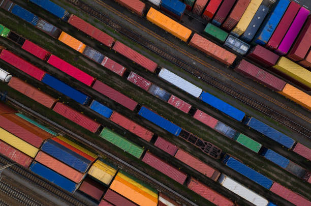 istock Container vagoons in export and import business and logistics. 1173140645