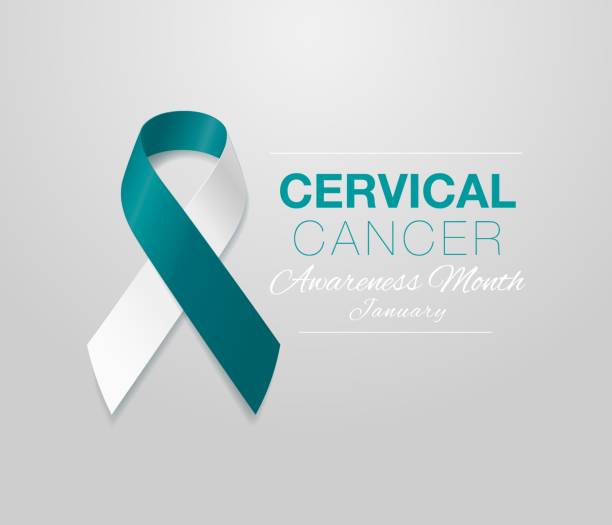 Cervical Cancer Awareness Calligraphy Poster Design. Realistic Teal and White Ribbon. January is Cancer Awareness Month. Vector. Illustration Cervical Cancer Awareness Calligraphy Poster Design. Realistic Teal and White Ribbon. January is Cancer Awareness Month. Vector. human neck illustrations stock illustrations