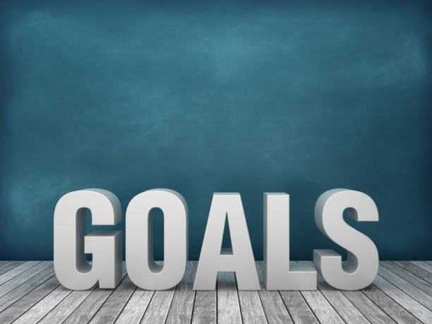 3d word goals on chalkboard background - renderizado 3d - setting goals fotografías e imágenes de stock