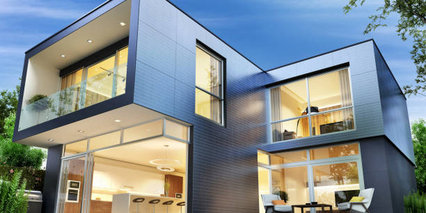 House of the Future. Modern house with solar panels