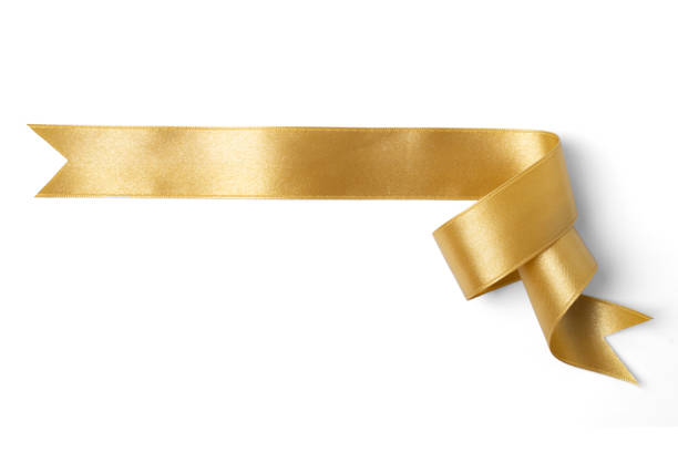 gold banners ribbons label on white background - isolated on red fotos imagens e fotografias de stock