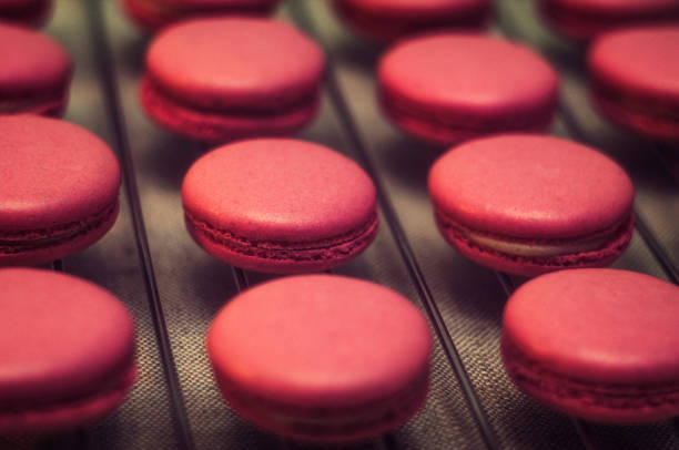Strawberry macarons close-up photo