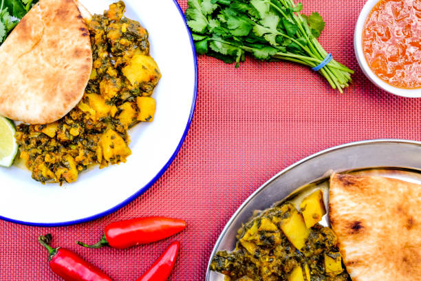 istock Indian Vegetarian Curry With Coriander and Flat Bread 1173147945