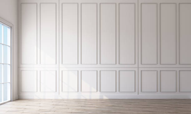 istock Modern classic white empty interior with wall panels and wooden floor. 3d rendering 1173155983