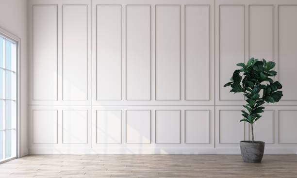 istock Modern classic white empty interior with wall panels and wooden floor. 3d rendering 1173155988
