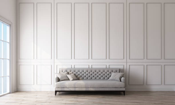 istock Modern classic white empty interior with wall panels and wooden floor. 3d rendering 1173155991