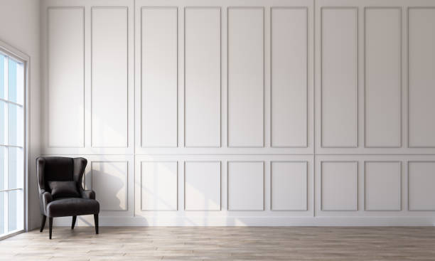 istock Modern classic white empty interior with wall panels and wooden floor. 3d rendering 1173155996