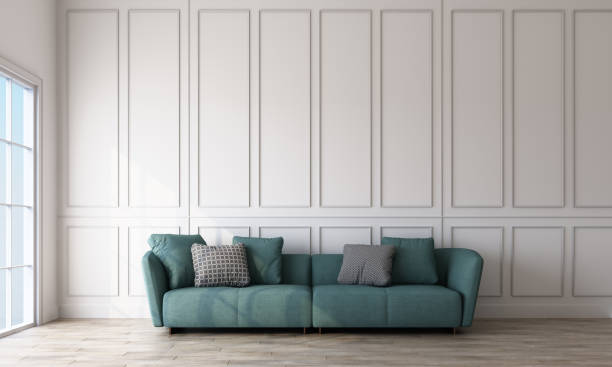 istock Modern classic white empty interior with wall panels and wooden floor. 3d rendering 1173156000