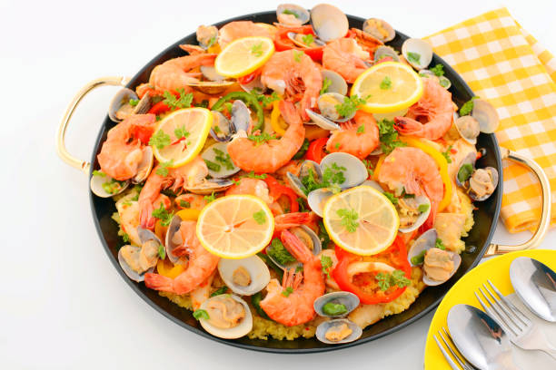 istock Delicious paella in pan 1173156917